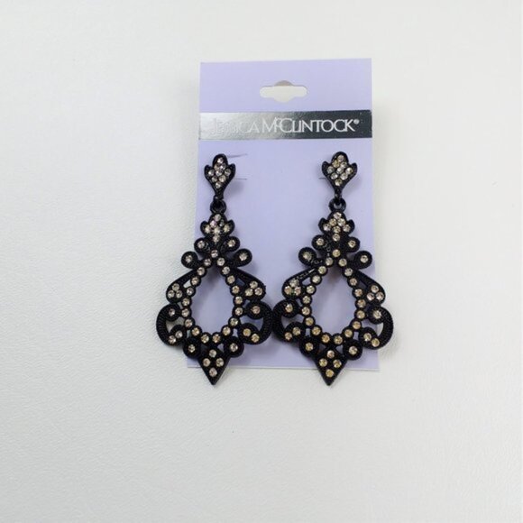 Jessica McClintock Black Drop Earrings - Picture 1 of 4